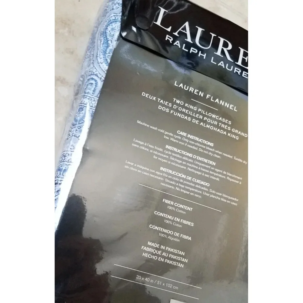 Ralph Lauren Lauren Flannel‎ KING Pillowcases Set of 2 Bantry Paisley Blue NEW